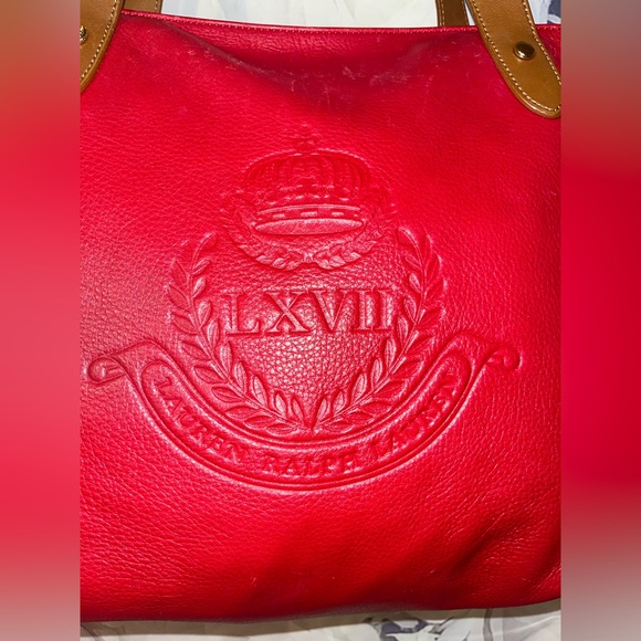 Lauren Ralph Lauren red leather LXVII tote bag Pebble Embossed Logo Purse - Picture 2 of 9